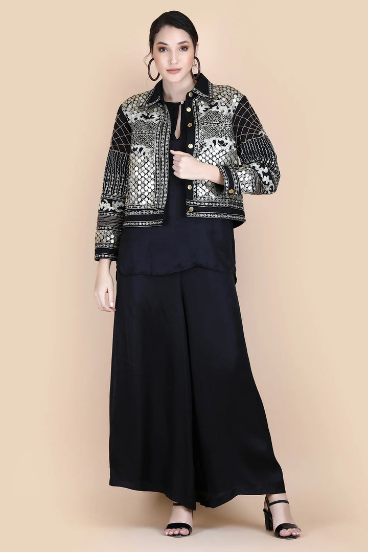 Kali Embellished Cropped Jacket - Black