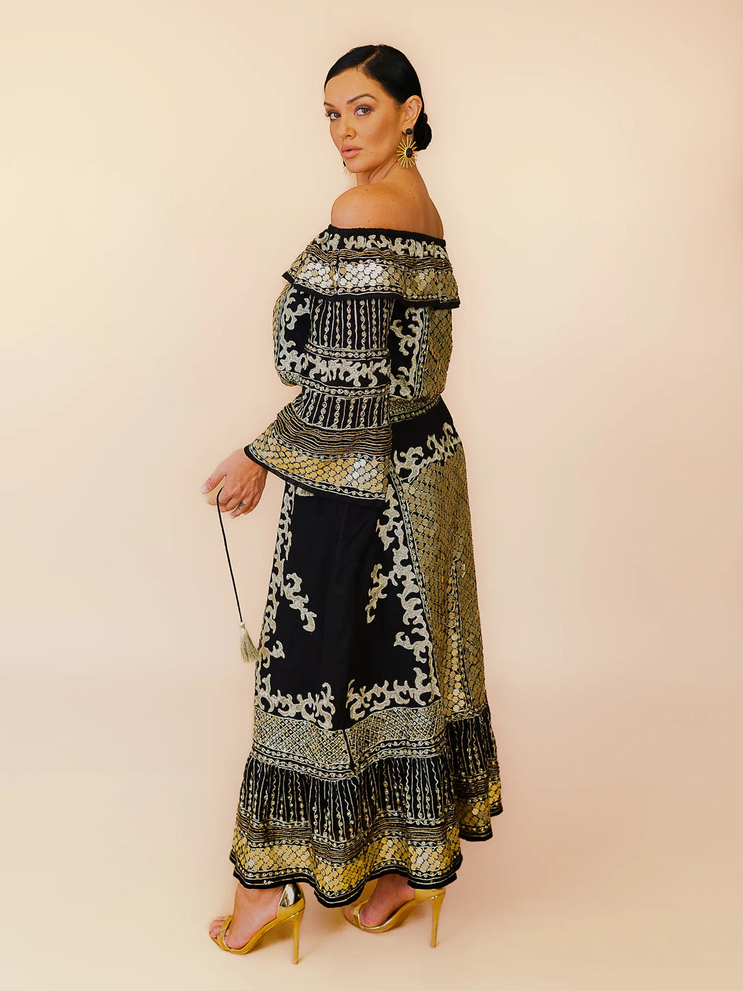 Kali Embellished Off Shoulder Top - Black