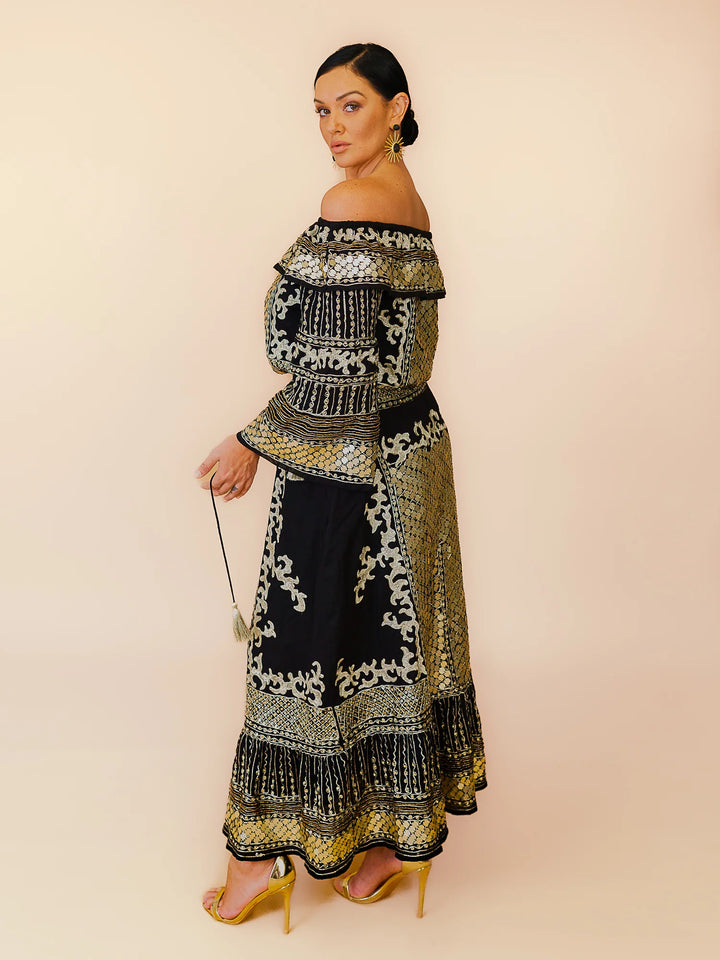 Kali Embellished Off Shoulder Top - Black