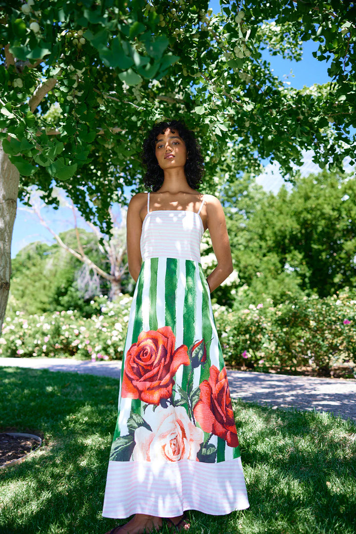 Molly Dress - Leaf Rose Stripe