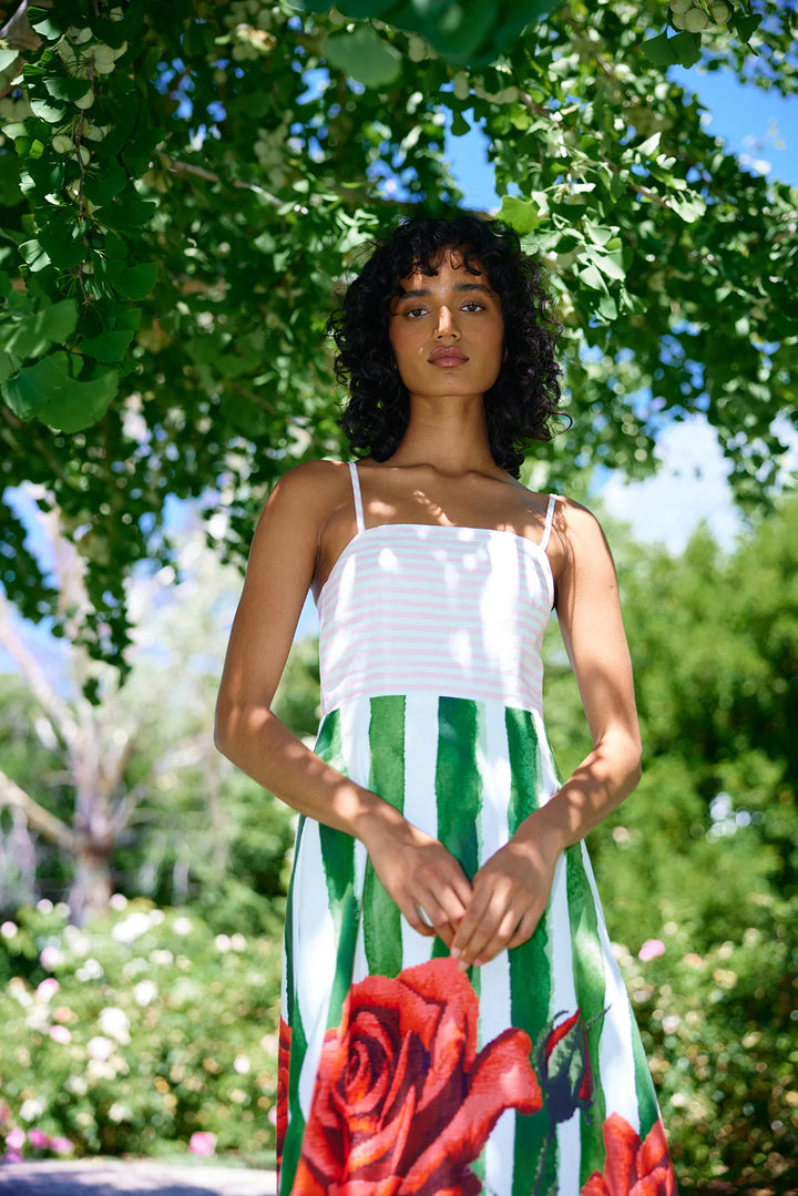 Molly Dress - Leaf Rose Stripe