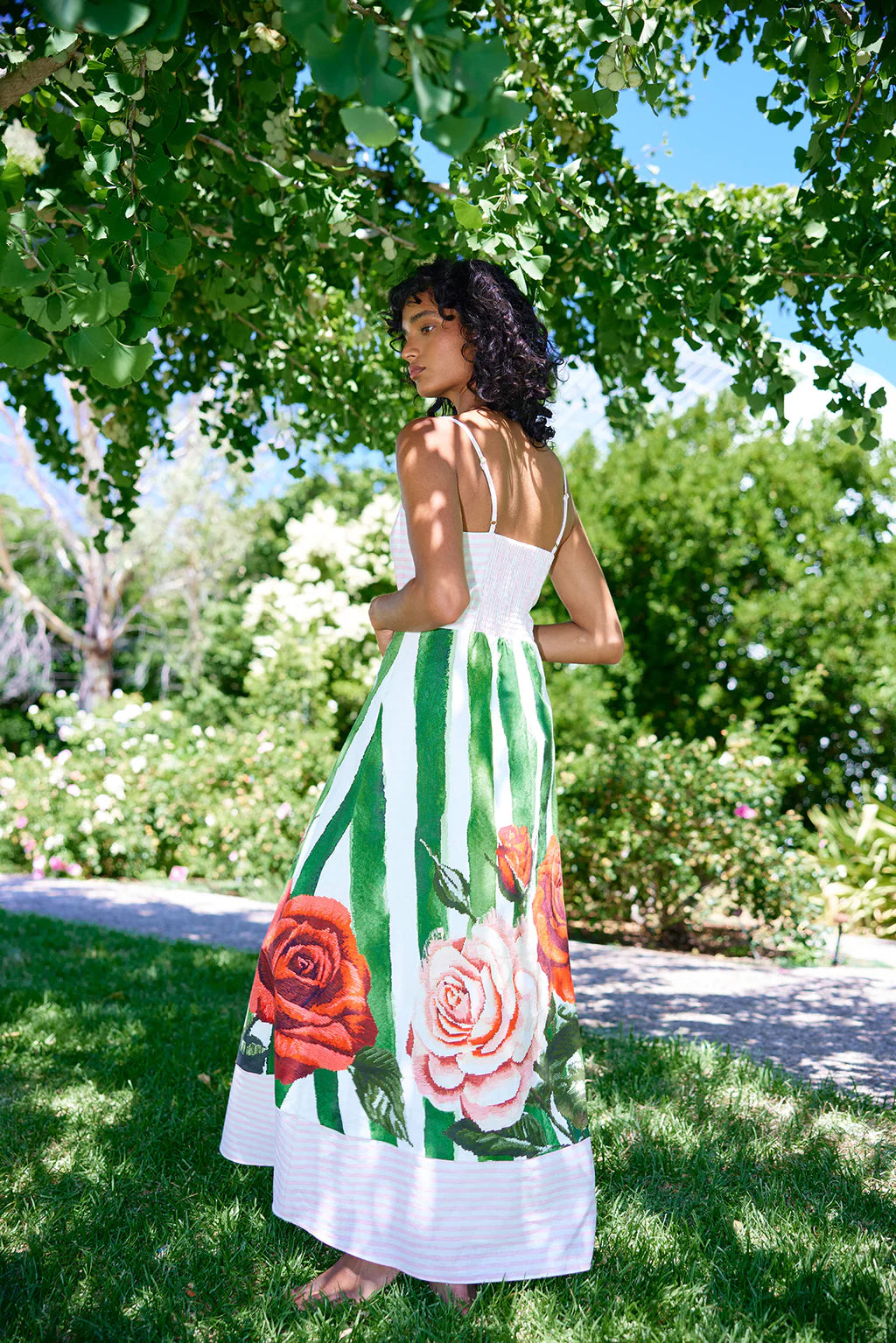 Molly Dress - Leaf Rose Stripe