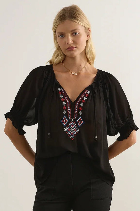 Paxton Embroidered Blouse - Black