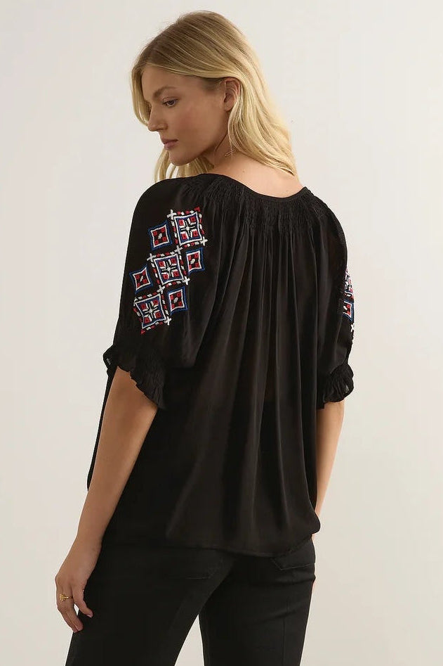 Paxton Embroidered Blouse - Black