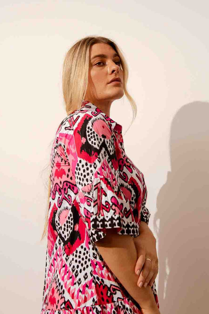 Ikat Shirt Dress - Pink