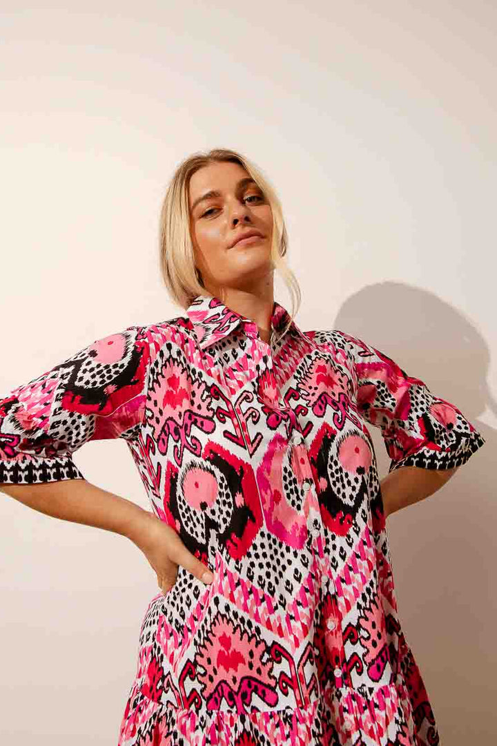 Ikat Shirt Dress - Pink