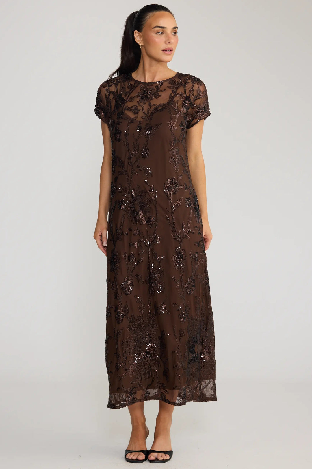 Lavish Sequin Dress - Choc Floral