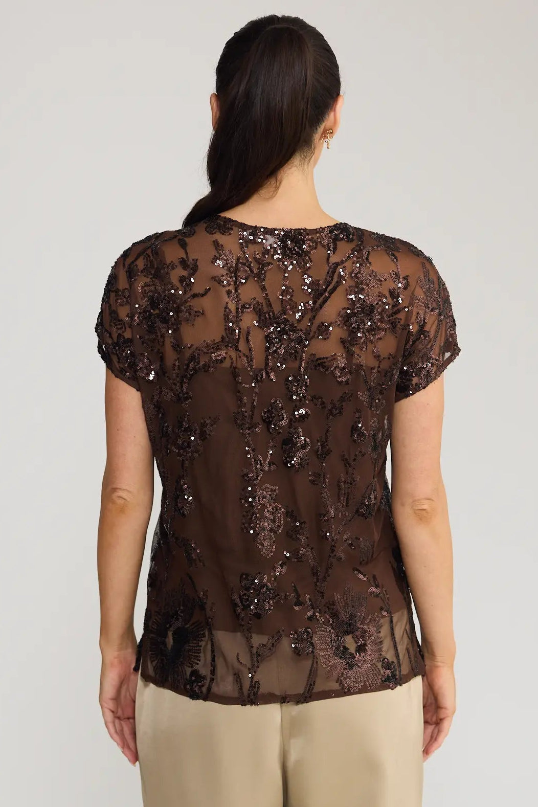 Lavish Sequin Top - Choc Floral