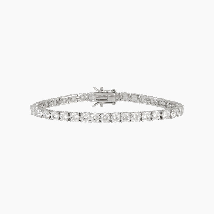 Silver tennis bracelet on a white background
