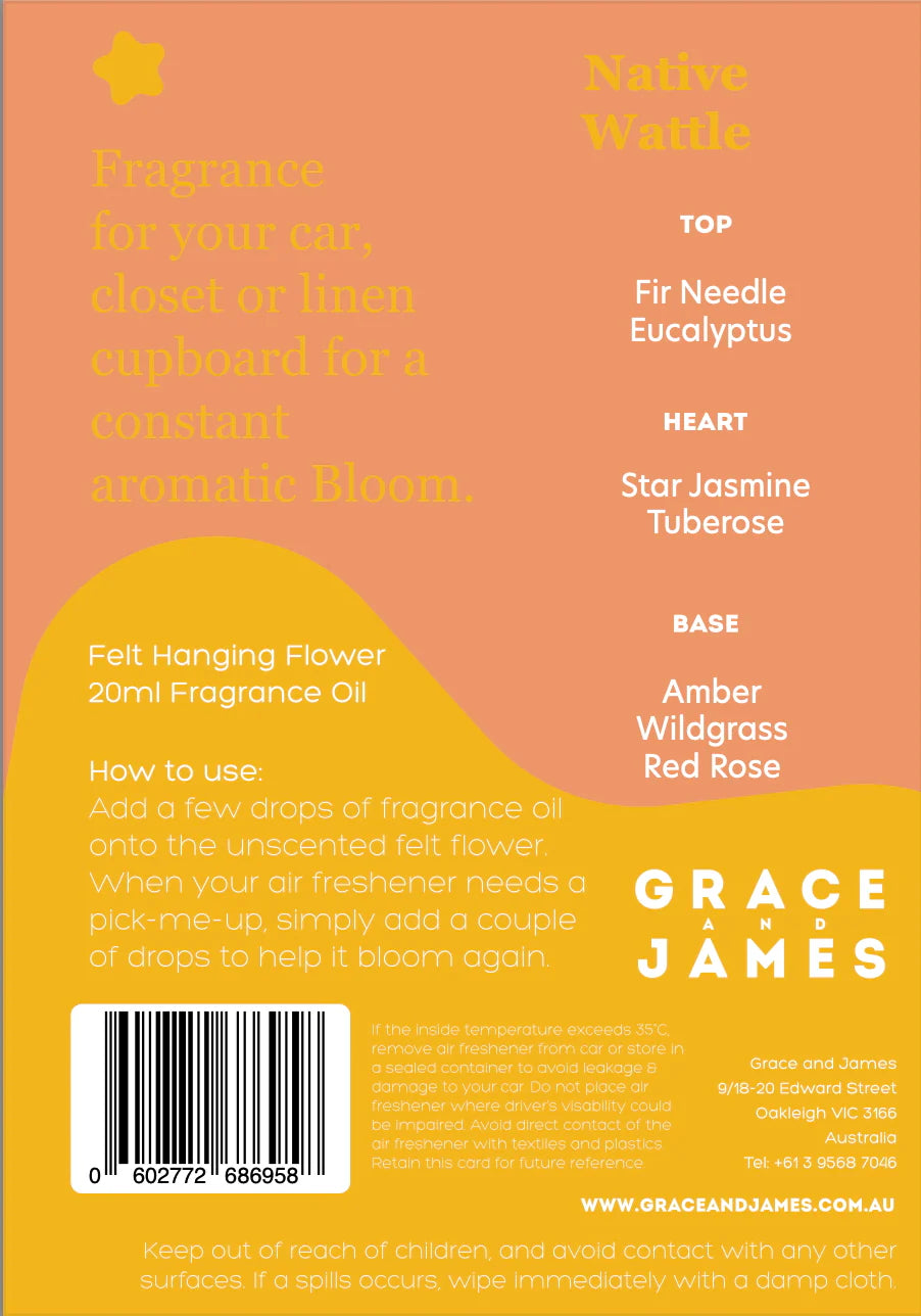 Back label of a fragrance product for car, closet, or linen cupboard with branding and product details.