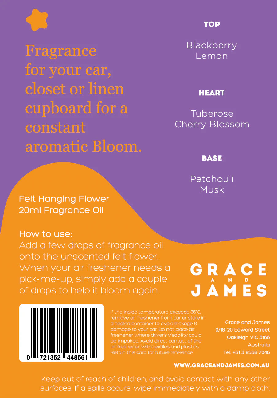 Back of a product packaging for a fragrance oil with color swatches and text.