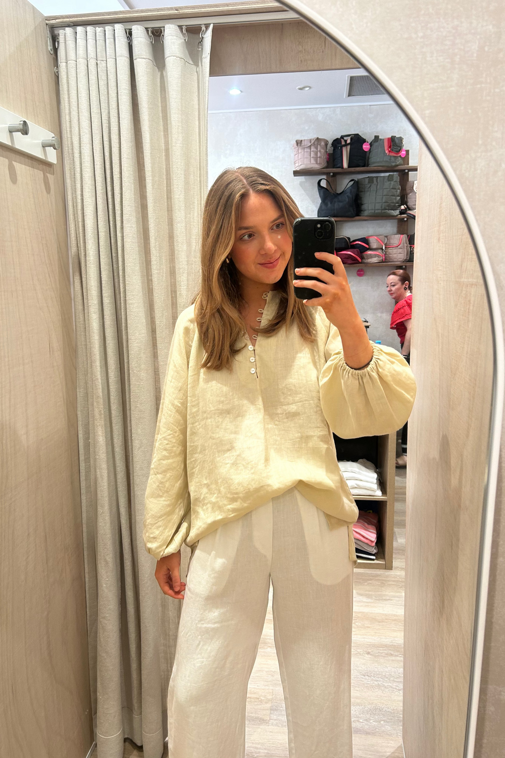 State of Embrace Blouson Sleeve Top Acacia Linen 