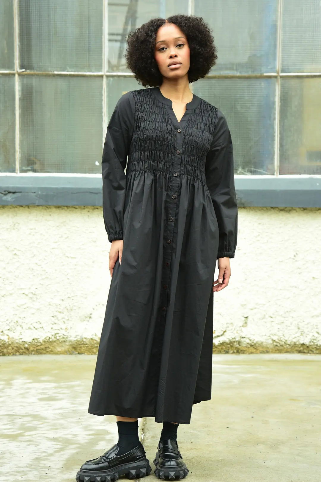 Shirred Space Dress - Black
