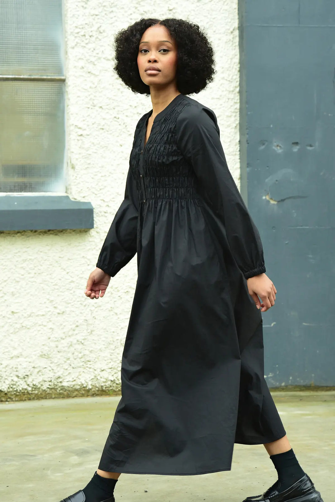 Shirred Space Dress - Black