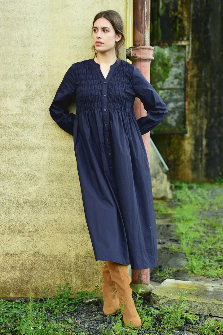 Shirred Space Dress - Navy