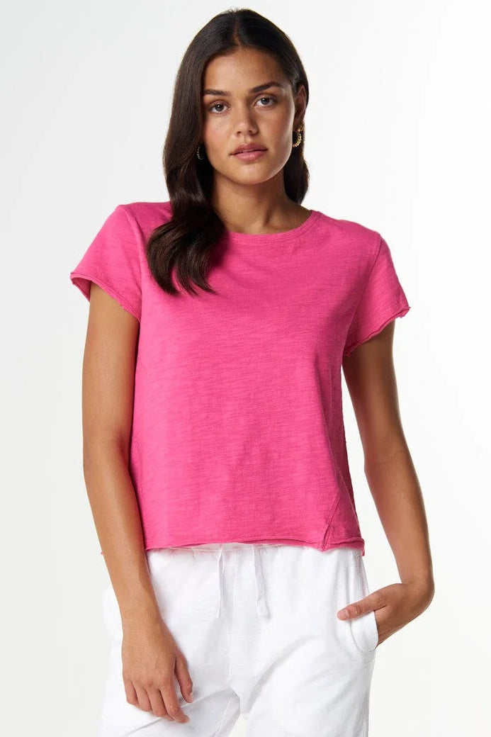 Front Split Cotton Tee - Carmine Rose