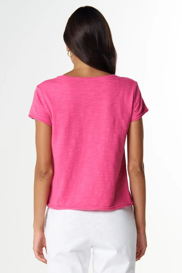 Front Split Cotton Tee - Carmine Rose
