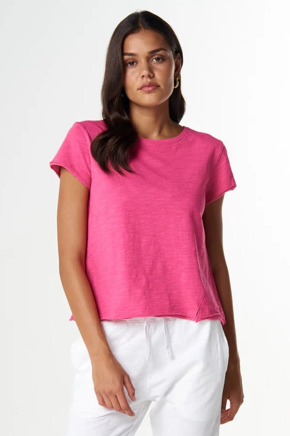 Front Split Cotton Tee - Carmine Rose