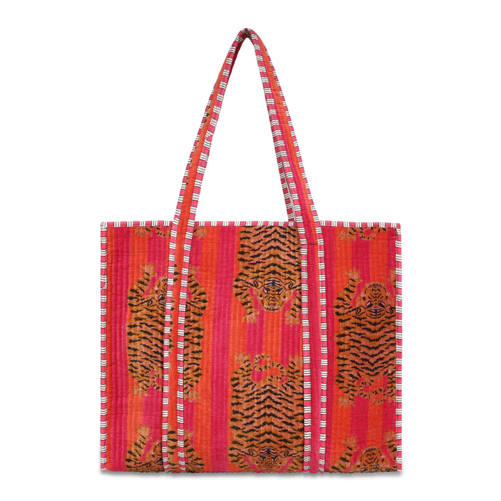 Tibetan Tiger Velvet Tote - Pink Orange