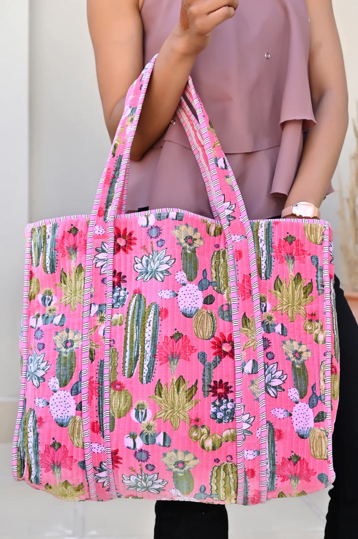 Cactus Velvet Tote - Pink