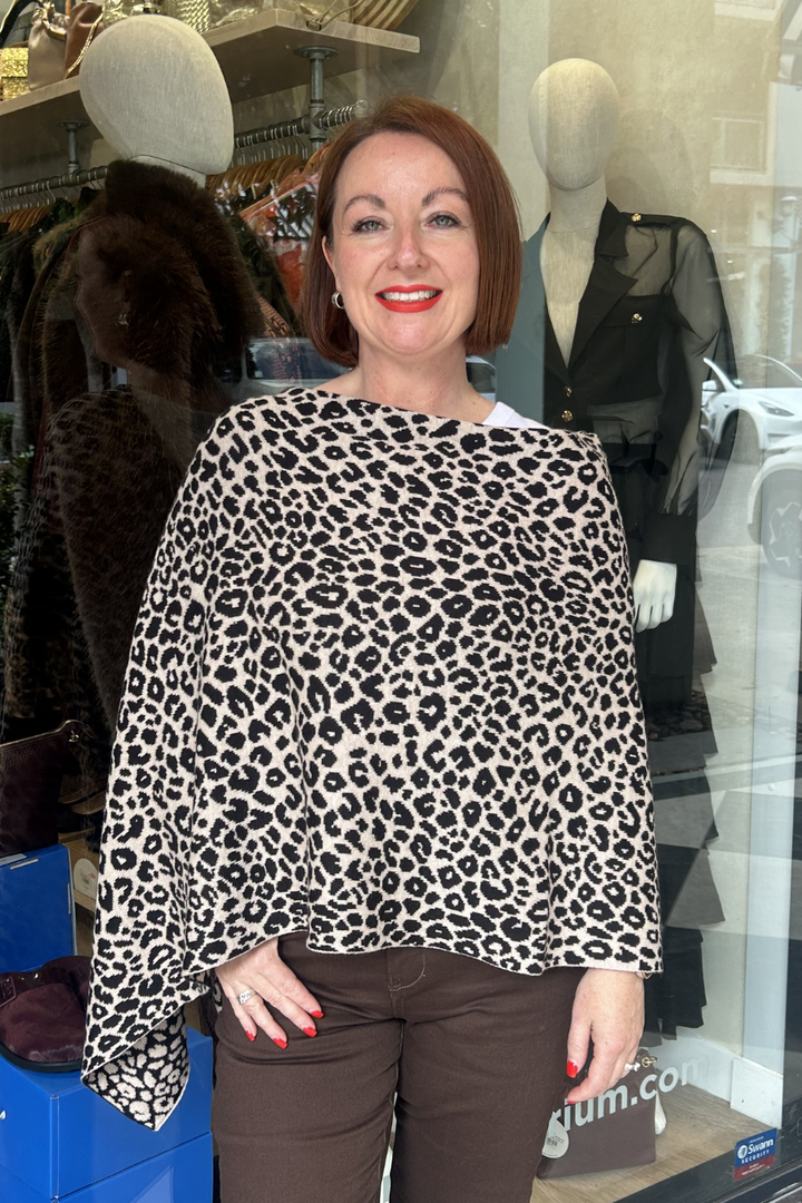 Cashmere Topper - Leopard Biscotti & Ebony