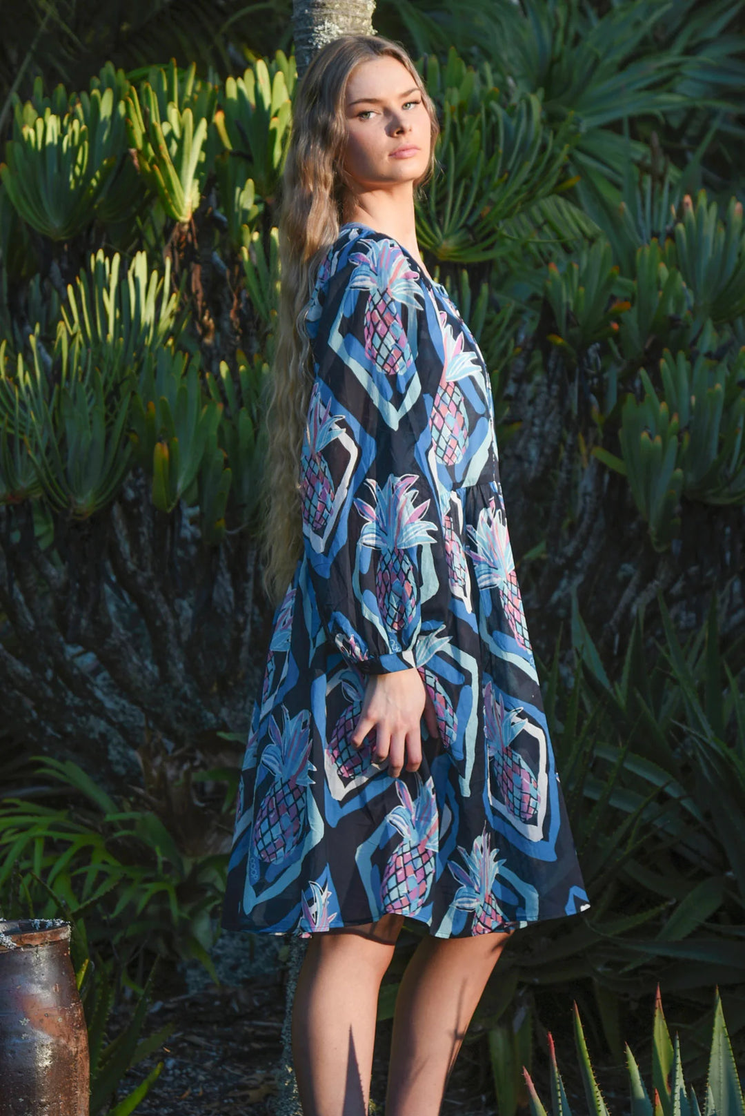 Buttoned Up Bliss Dress - Blue Aloha