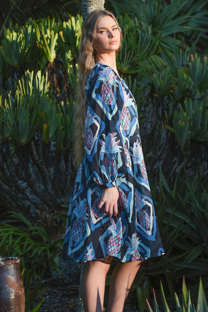 Buttoned Up Bliss Dress - Blue Aloha