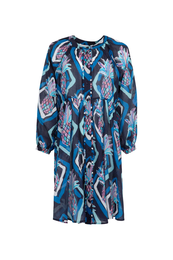 Buttoned Up Bliss Dress - Blue Aloha