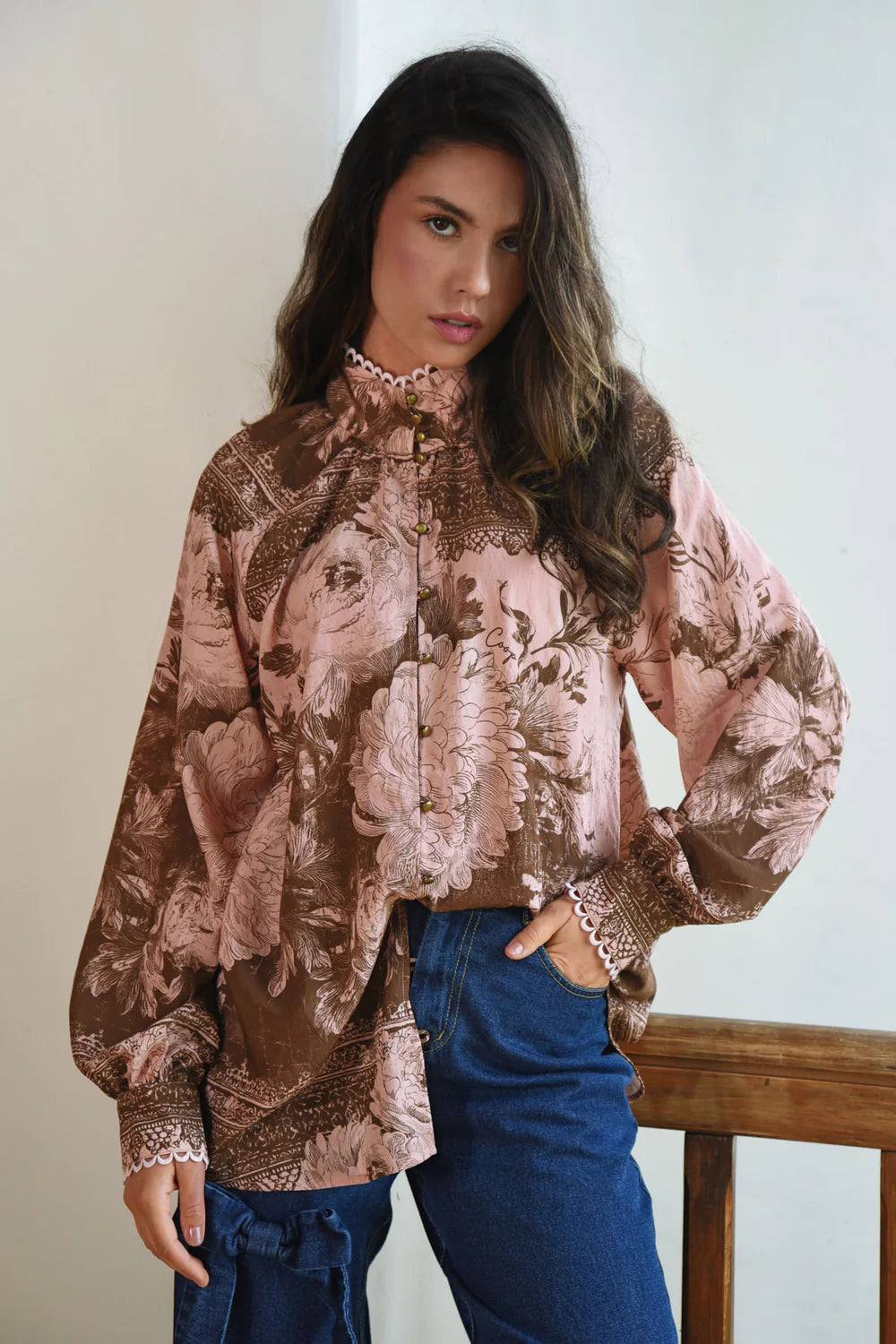 High Society Blouse - Pink/Brown
