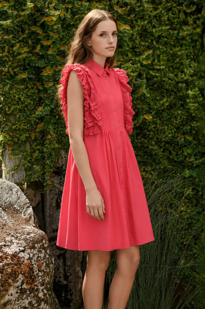 Ruffle Around the Edges Dress - Coral