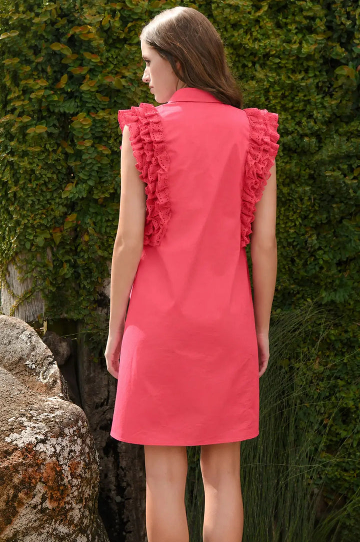 Ruffle Around the Edges Dress - Coral