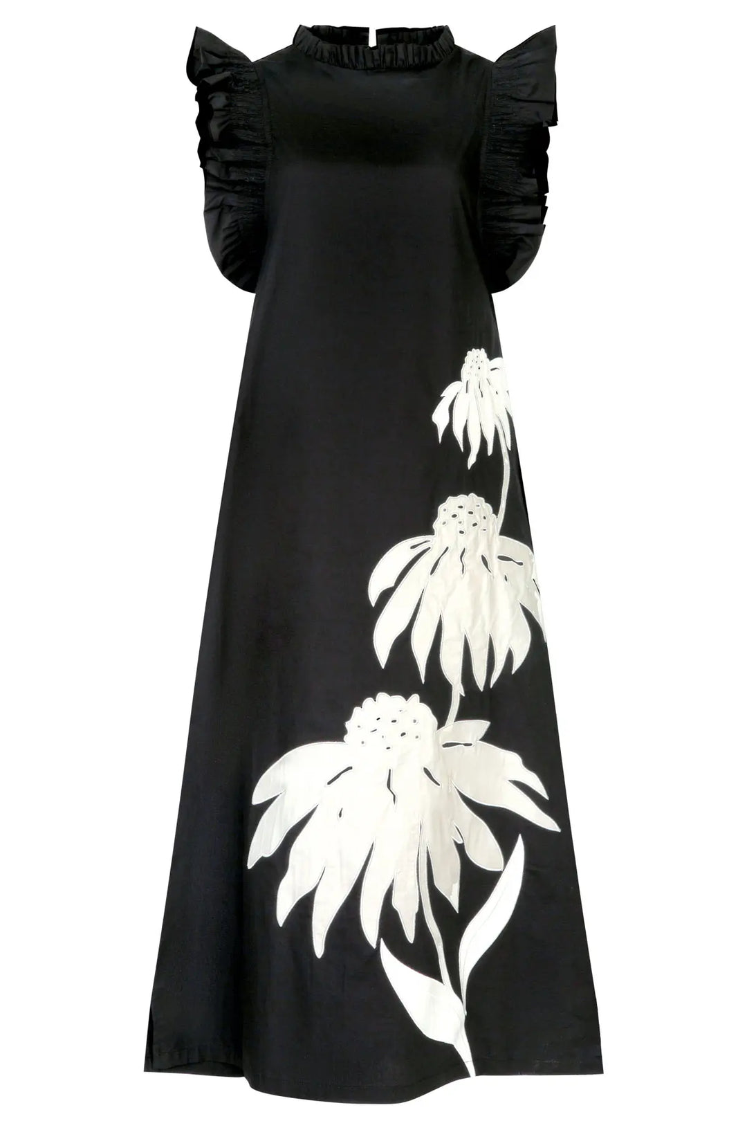 Three-Meandous Blooms Dress - Black
