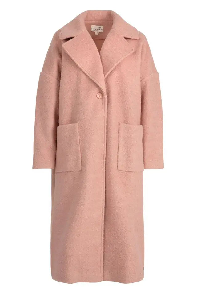 Pink coat with a collar on a white background