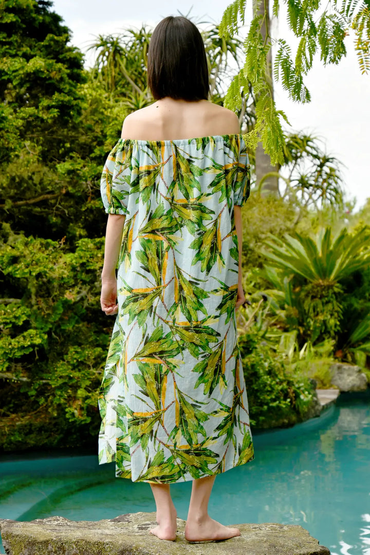 Shoulder On Dress - Blue Floral