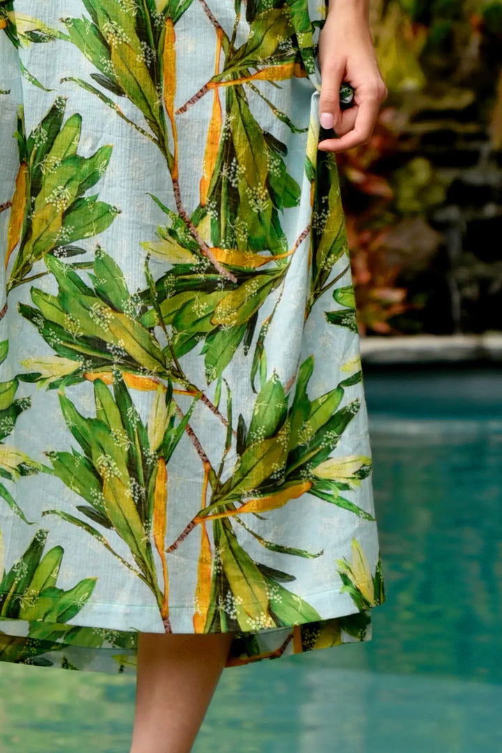 Shoulder On Dress - Blue Floral