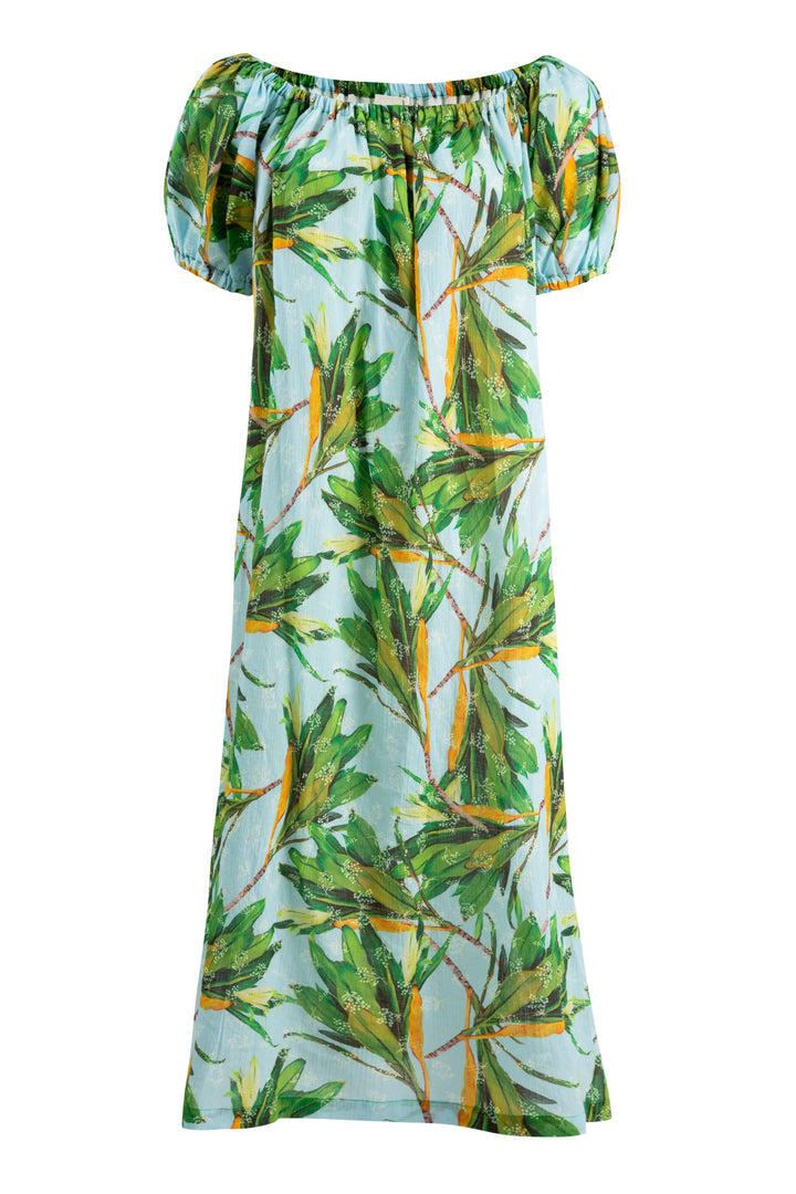 Shoulder On Dress - Blue Floral