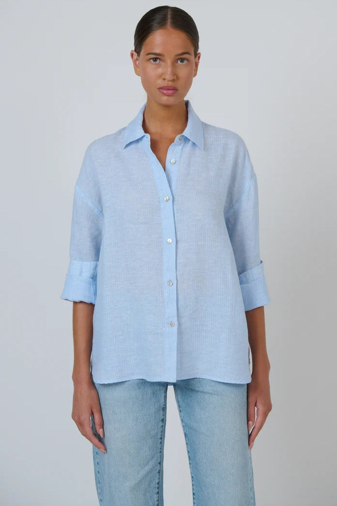 Linen Shirt ENVL-156 - Rayure Ciel