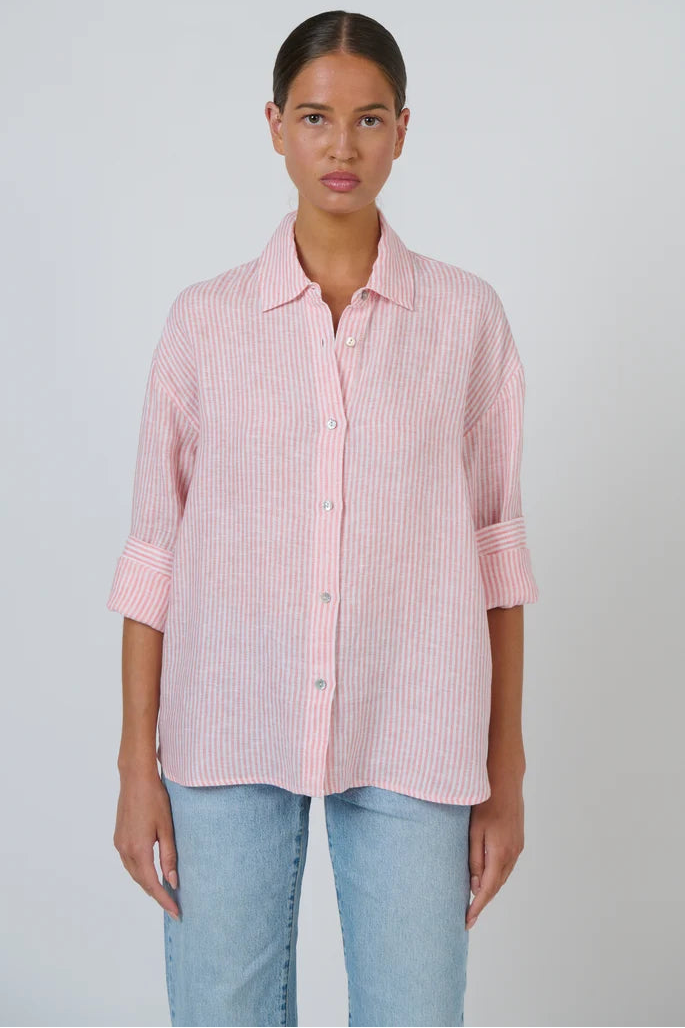 Linen Shirt ENVL-158 - Rayure Corail