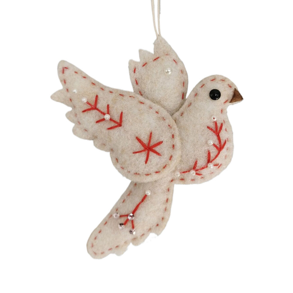 Felt Hanging Dove Christmas Decoration - Cream