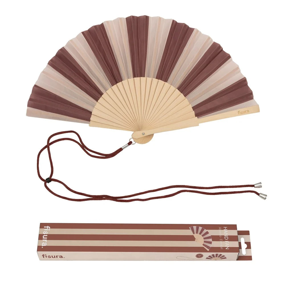Hand Fan - Beige & Brown Stripes