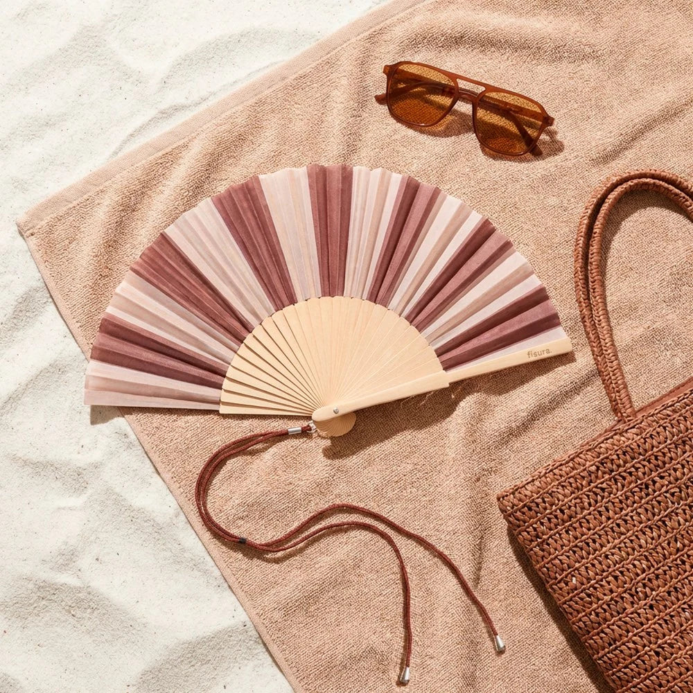 Hand Fan - Beige & Brown Stripes