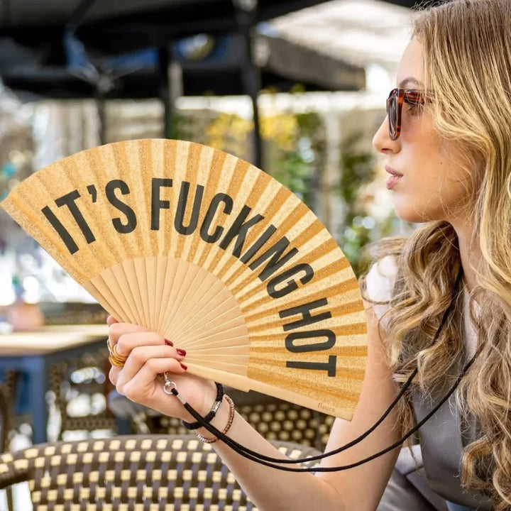 Gold Glitter Hand Fan - It's Fucking Hot