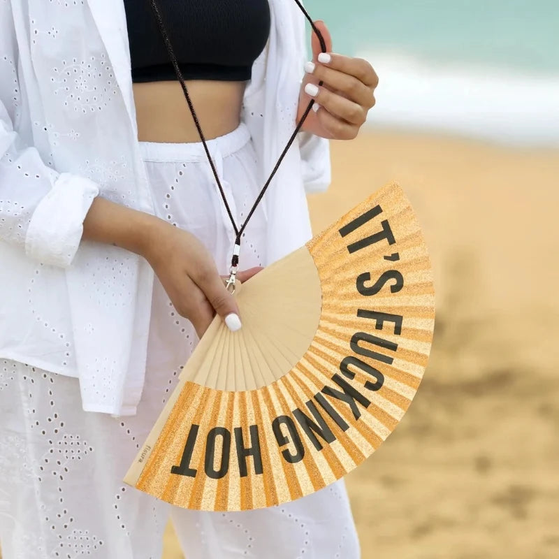 Gold Glitter Hand Fan - It's Fucking Hot