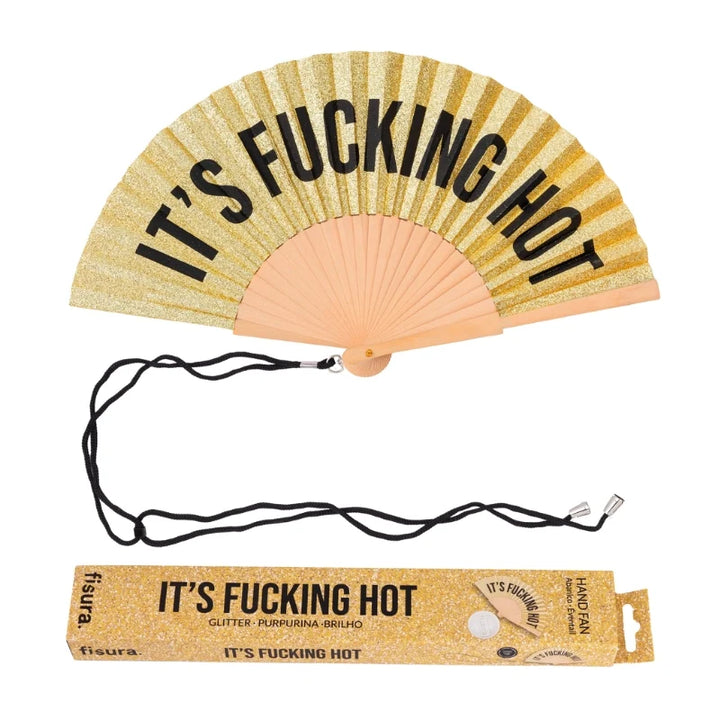 Gold Glitter Hand Fan - It's Fucking Hot