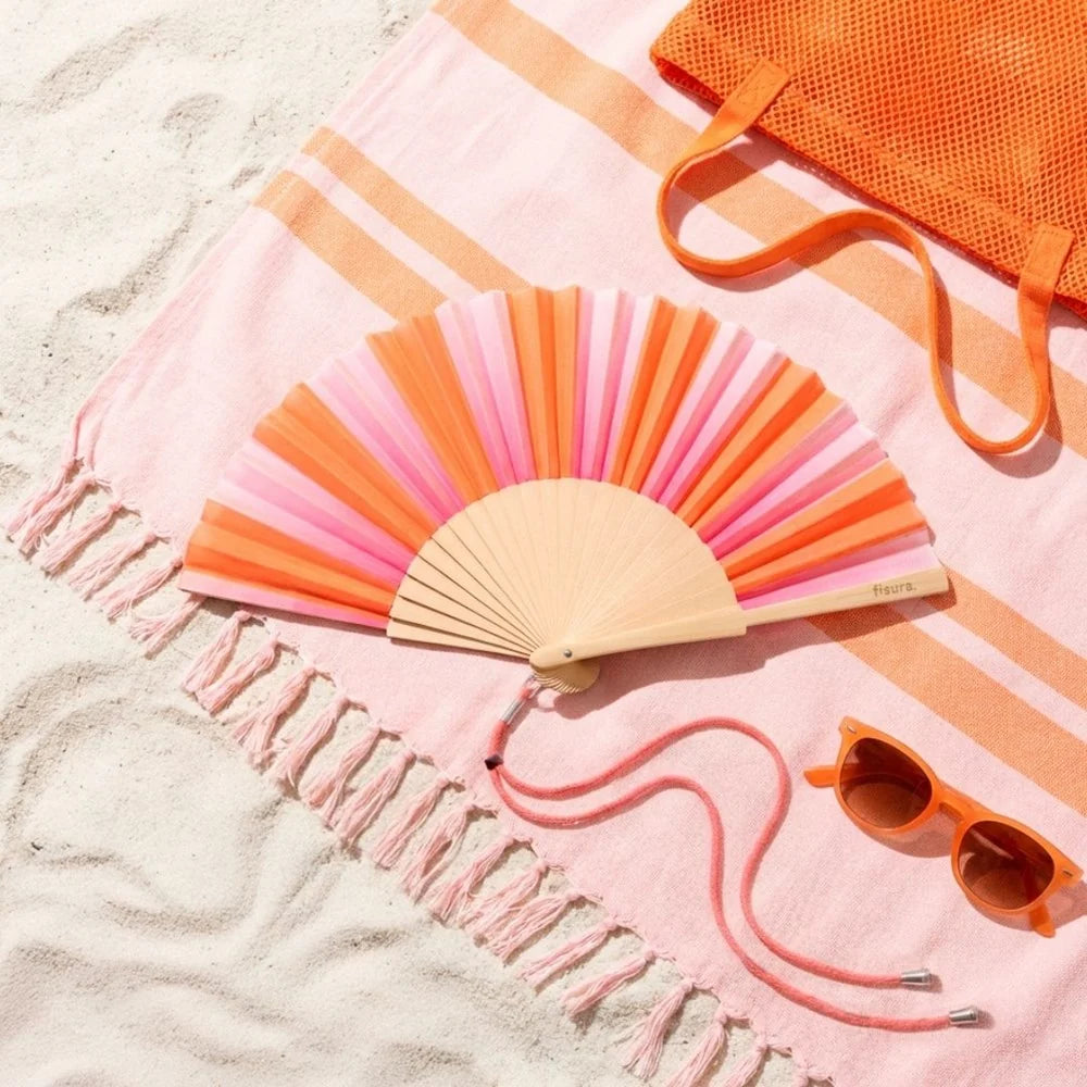 Hand Fan - Pink & Orange Stripes