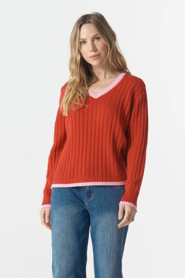 Glow V Neck Knit - Scarlet