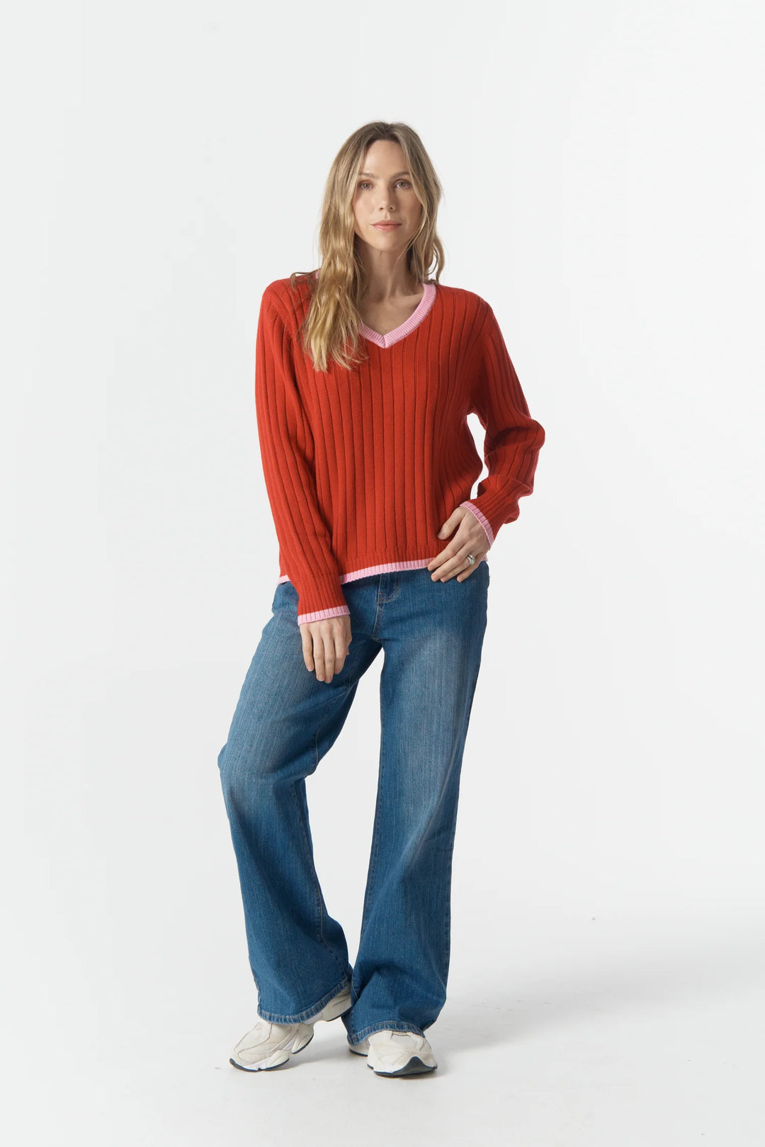 Glow V Neck Knit - Scarlet