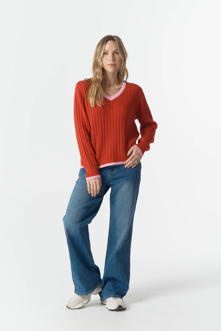 Glow V Neck Knit - Scarlet