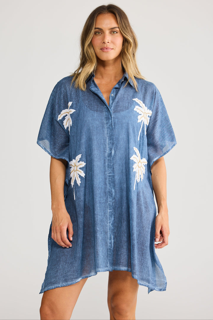 Halia Shirt Kaftan - Navy