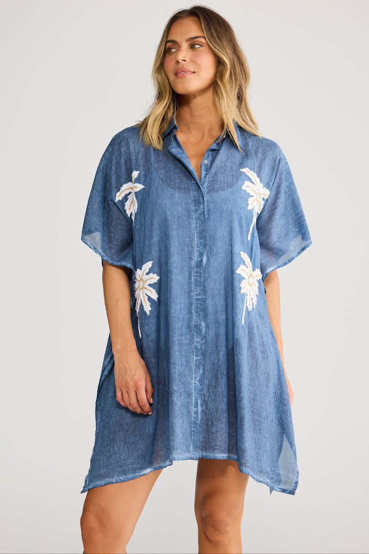 Halia Shirt Kaftan - Navy